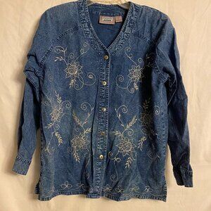 Premier International Womens Beaded Embroidered Denim Shirt Size M